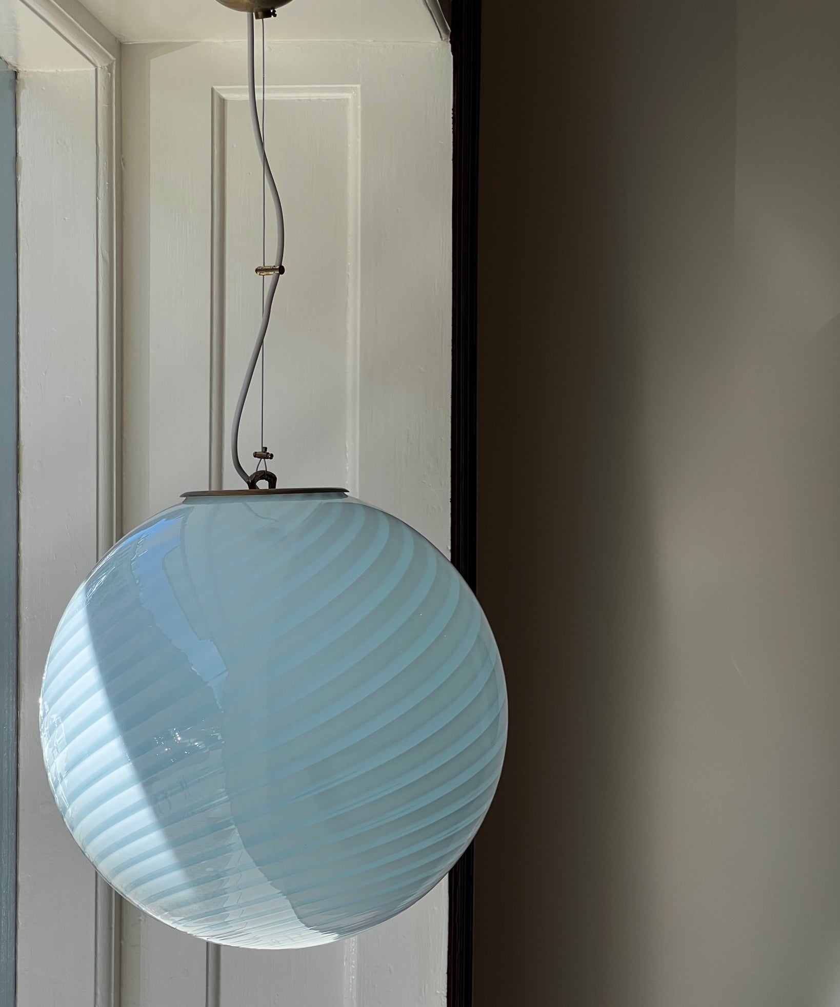 Vintage Murano light blue swirl ceiling lamp (D40)