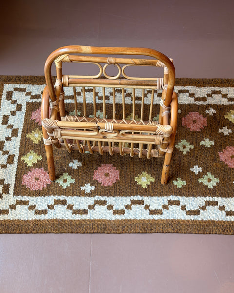 Large vintage rattan magazine holder