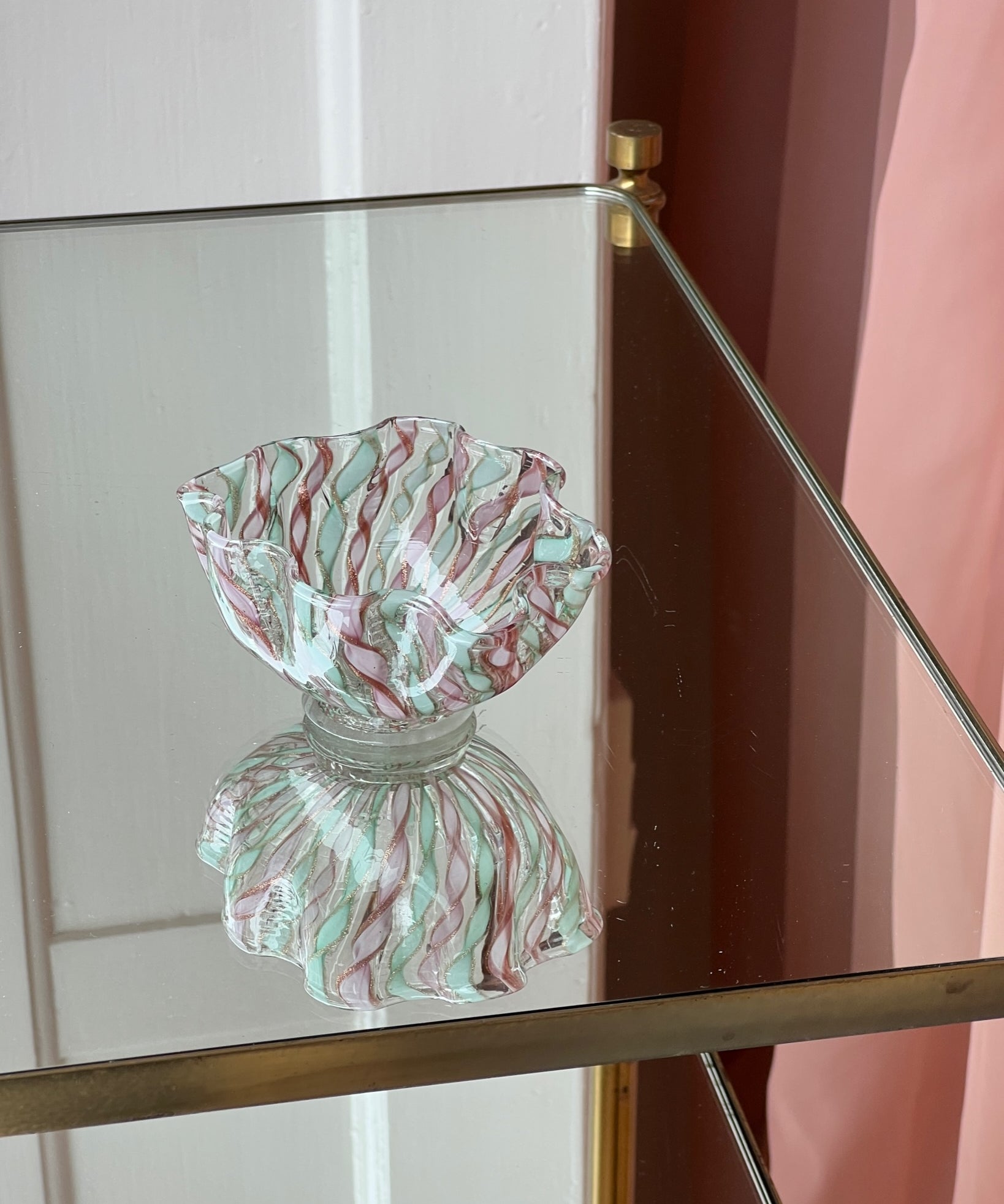 Vintage pink/golden/white Murano latticino bowl
