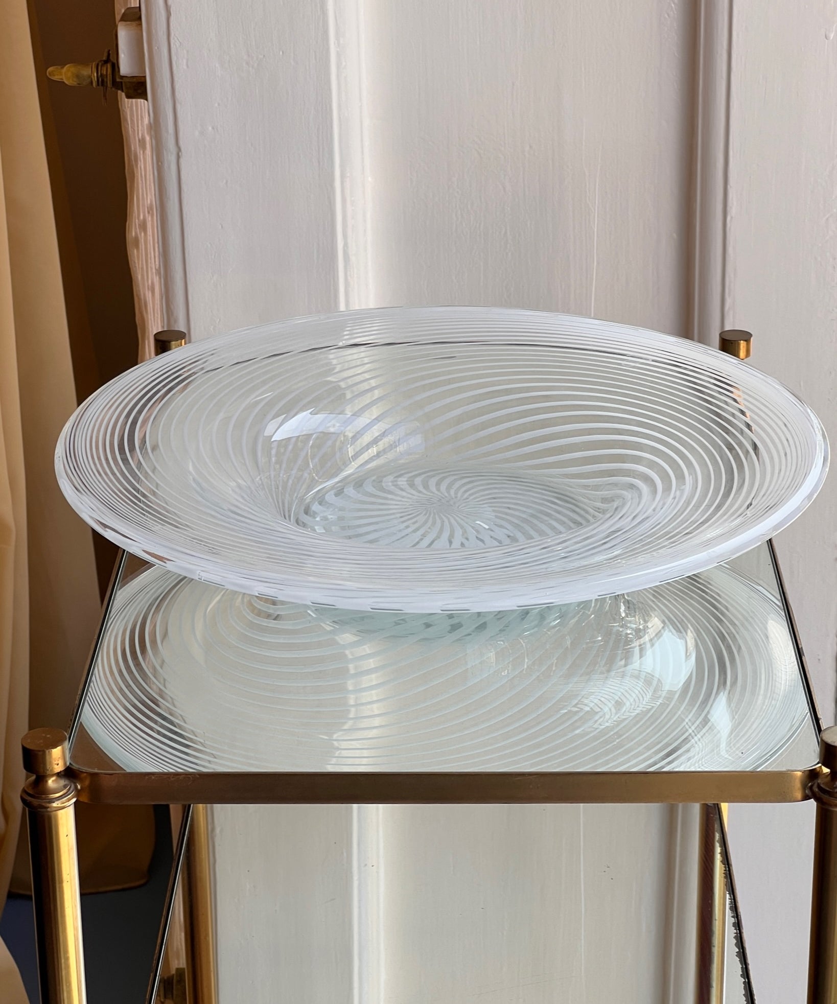 Large vintage white/clear swirl Murano bowl