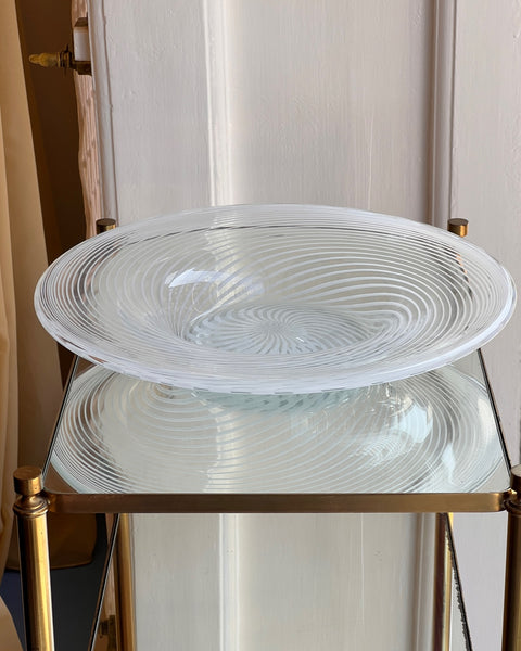 Large vintage white/clear swirl Murano bowl
