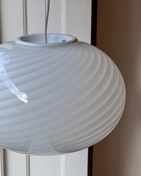 Vintage Murano white swirl oval ceiling lamp (D40)