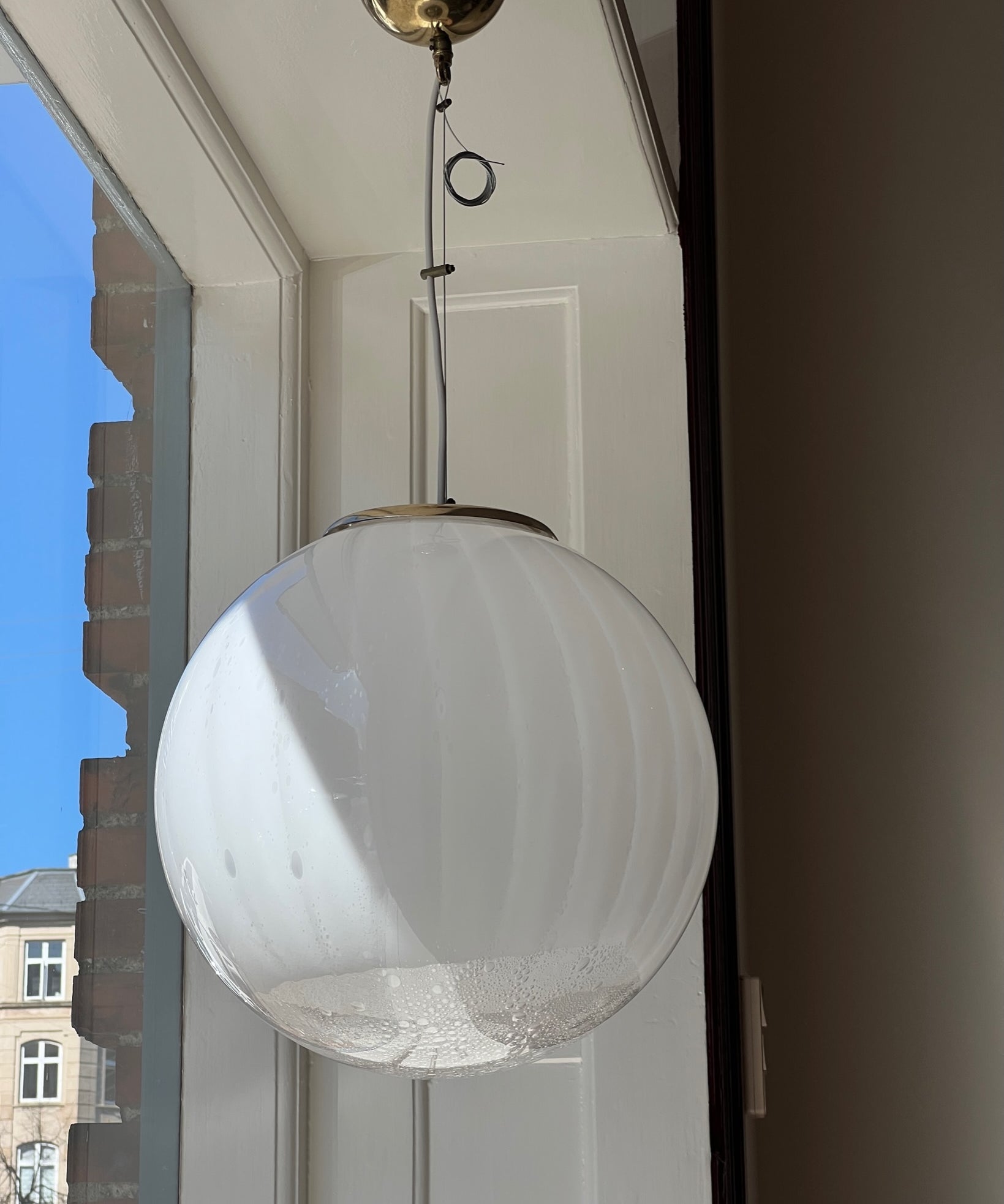 Vintage white clear Murano ceiling lamp (D40)