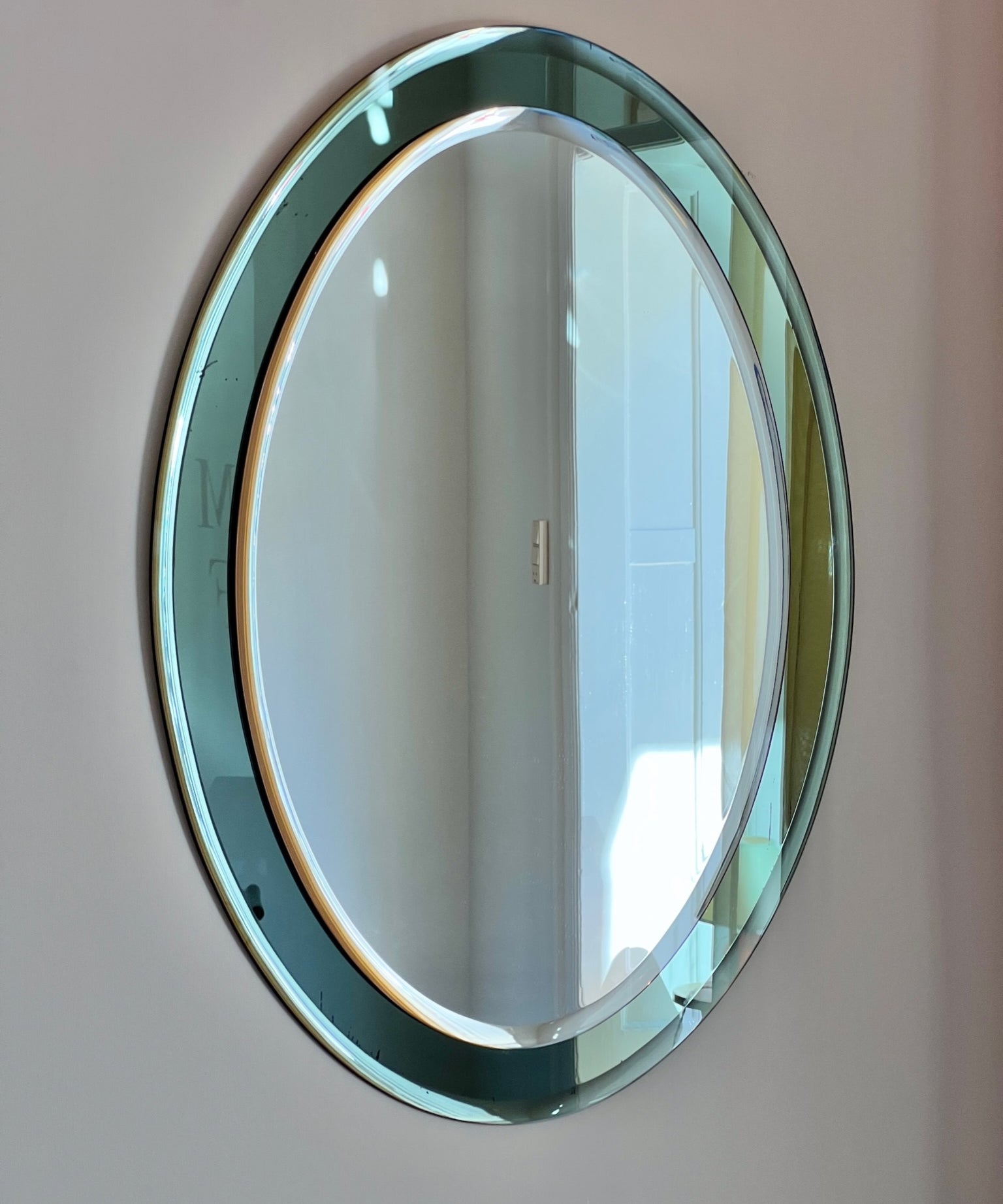 Vintage Green Oval Italian Mirror