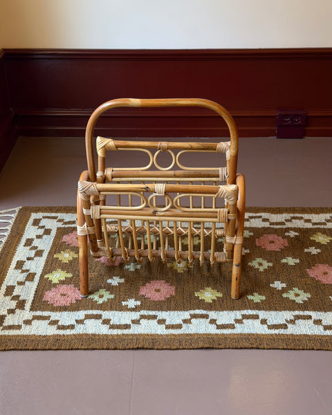 Large vintage rattan magazine holder