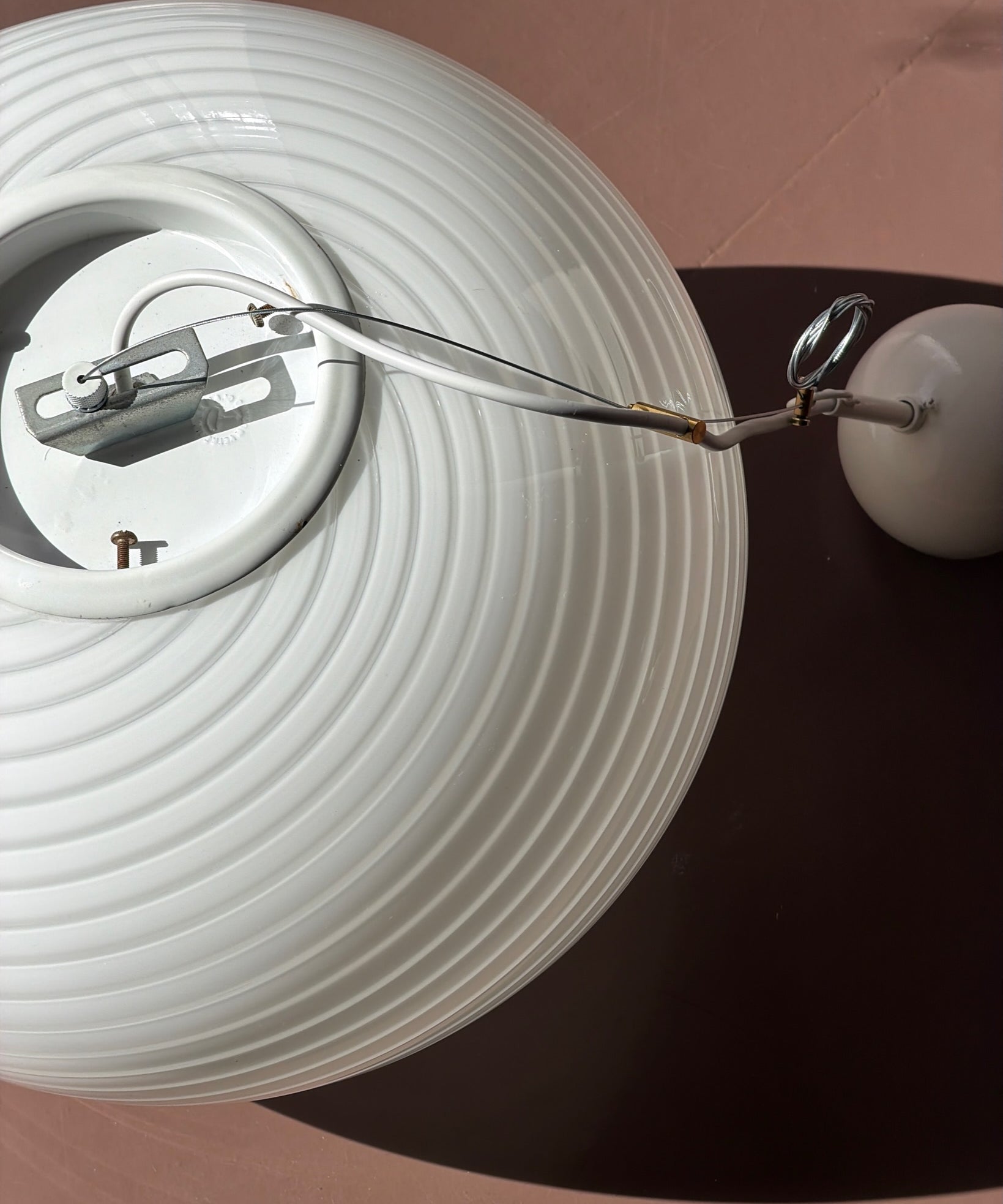 Vintage Murano white swirl oval ceiling lamp (D40)