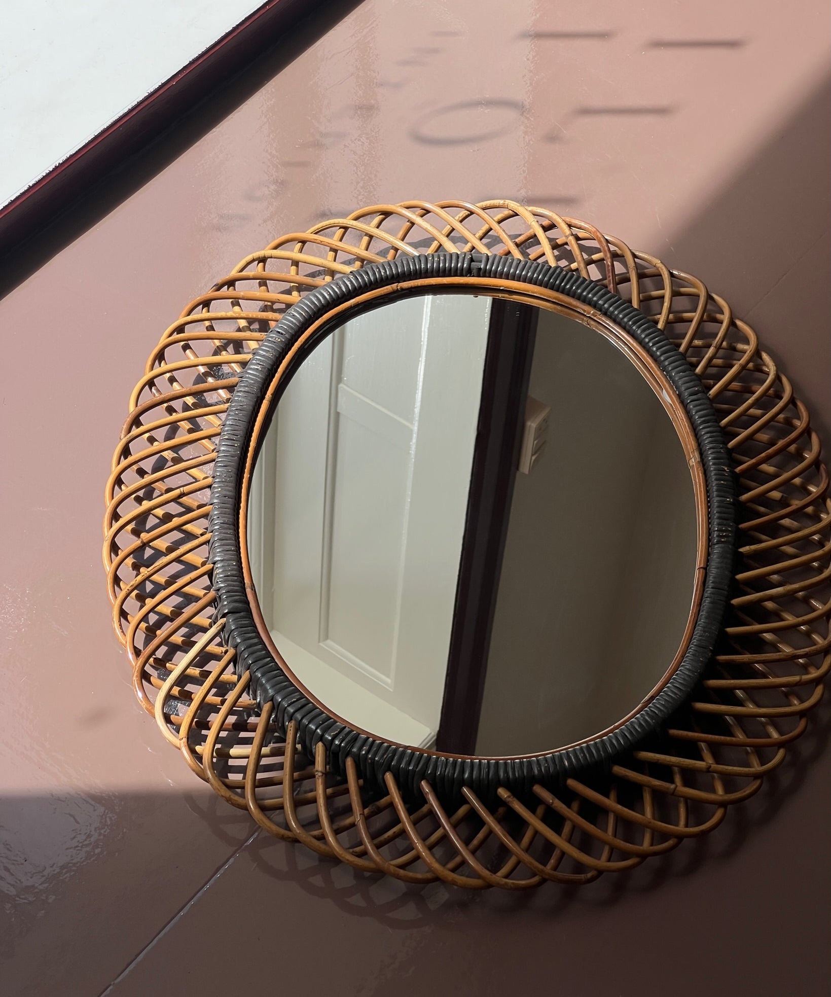 Vintage Italian mirror with rattan frame