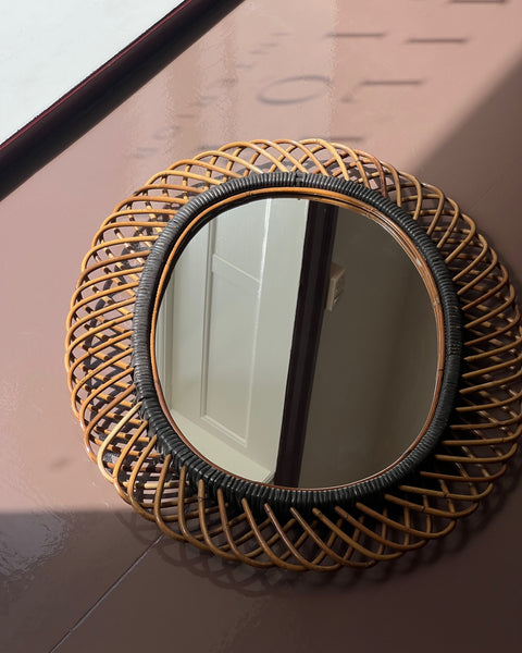 Vintage Italian mirror with rattan frame