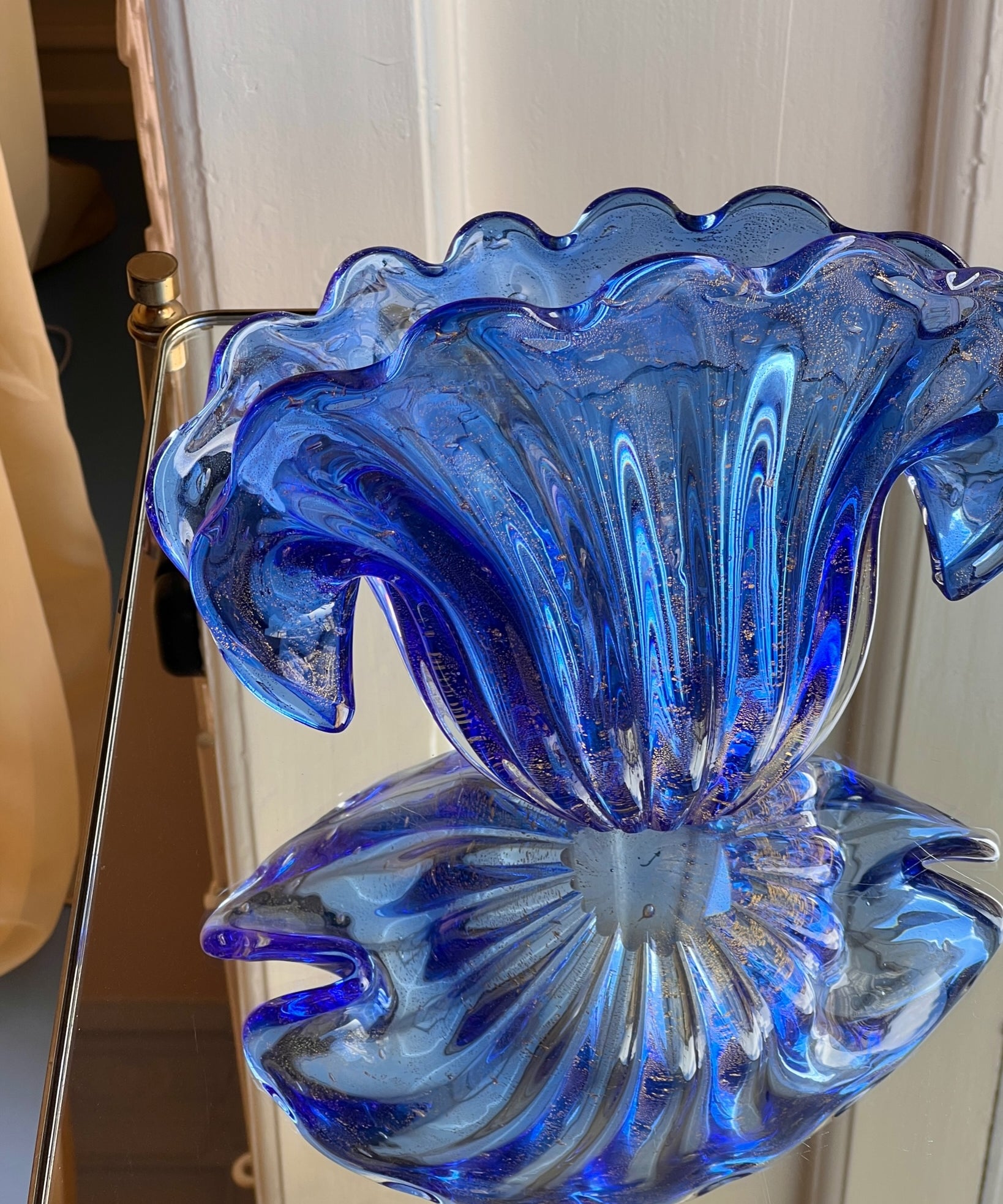 Vintage golden blue Murano shell bowl