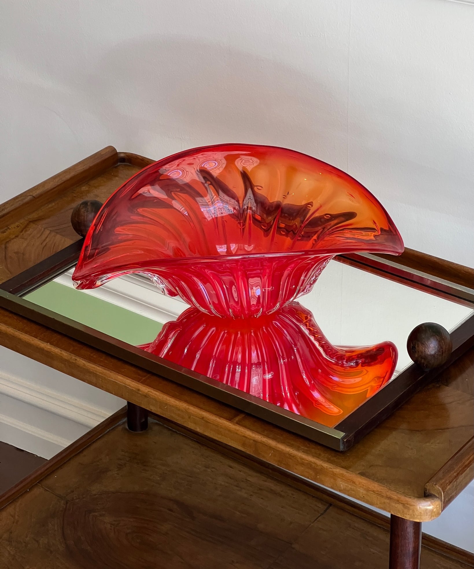 Vintage orange-red Murano shell/bowl