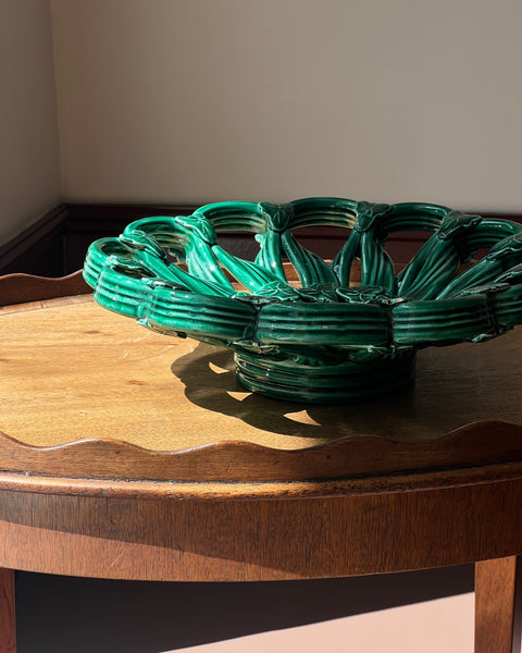 Vintage green ceramic basket