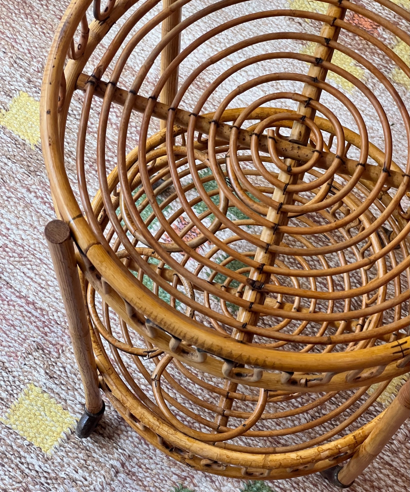 Vintage rattan table with wheels