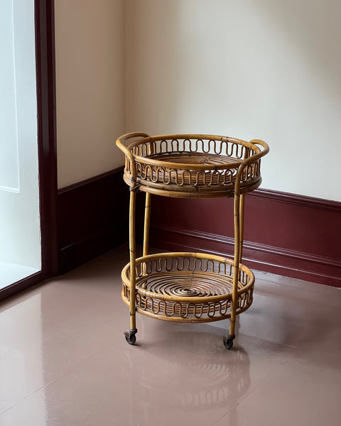 Vintage rattan trolley/table with wheels