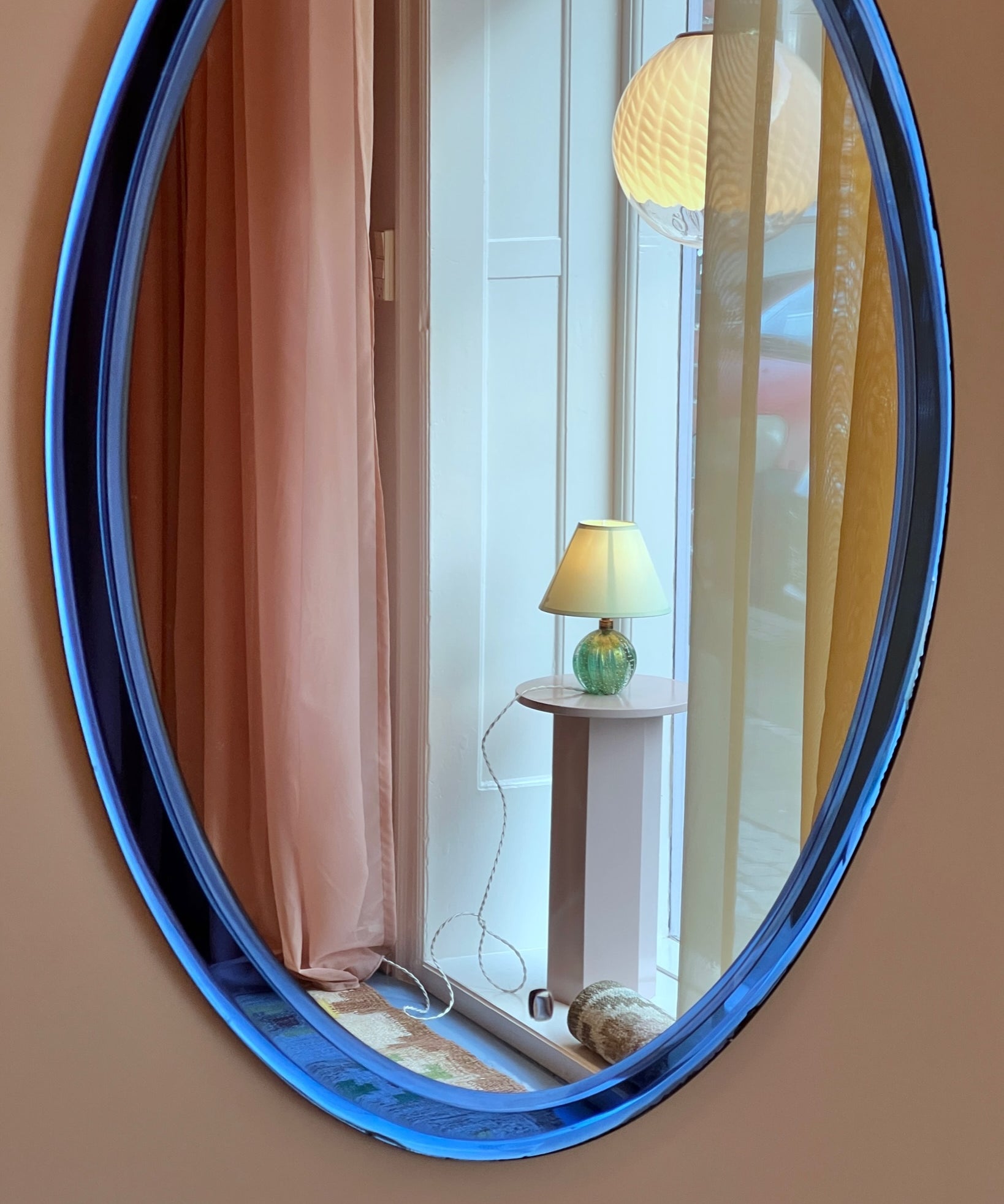Vintage Italian mirror with blue mirror frame