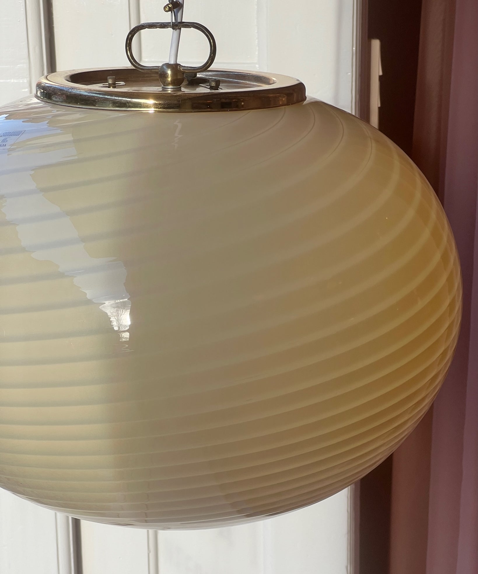 Vintage oval yellow swirl Murano ceiling lamp (D45)