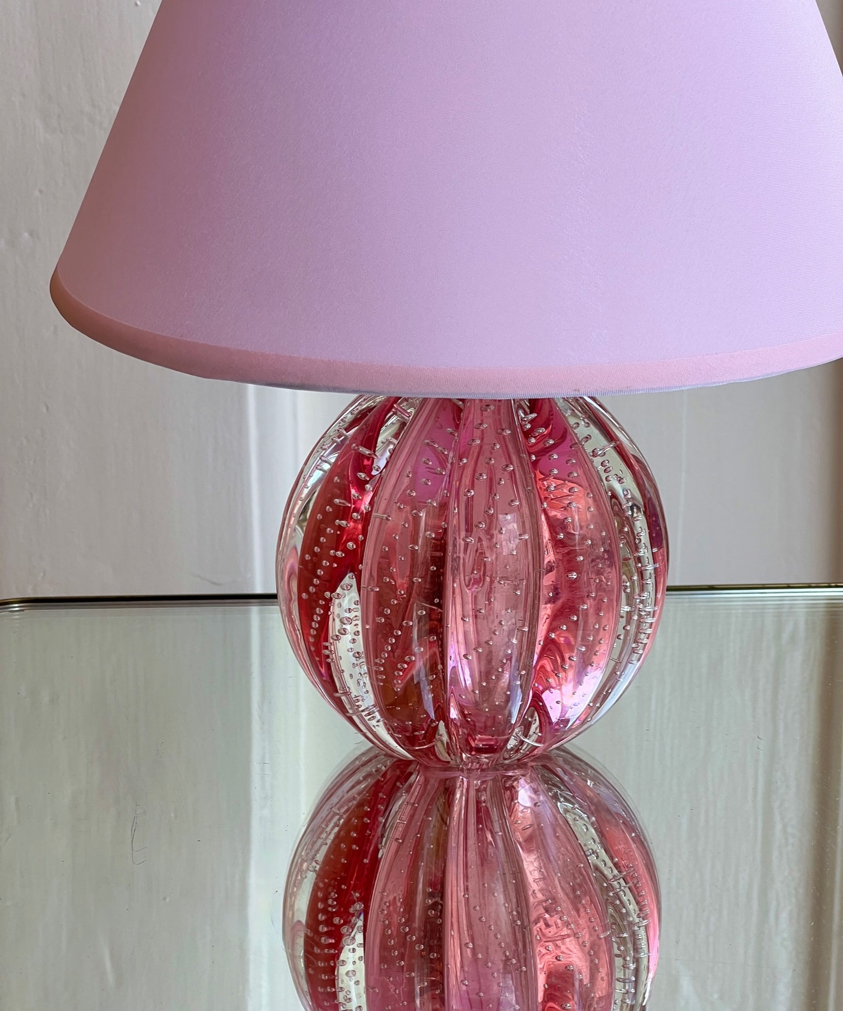 Vintage pink bubble Murano table lamp (with shade)
