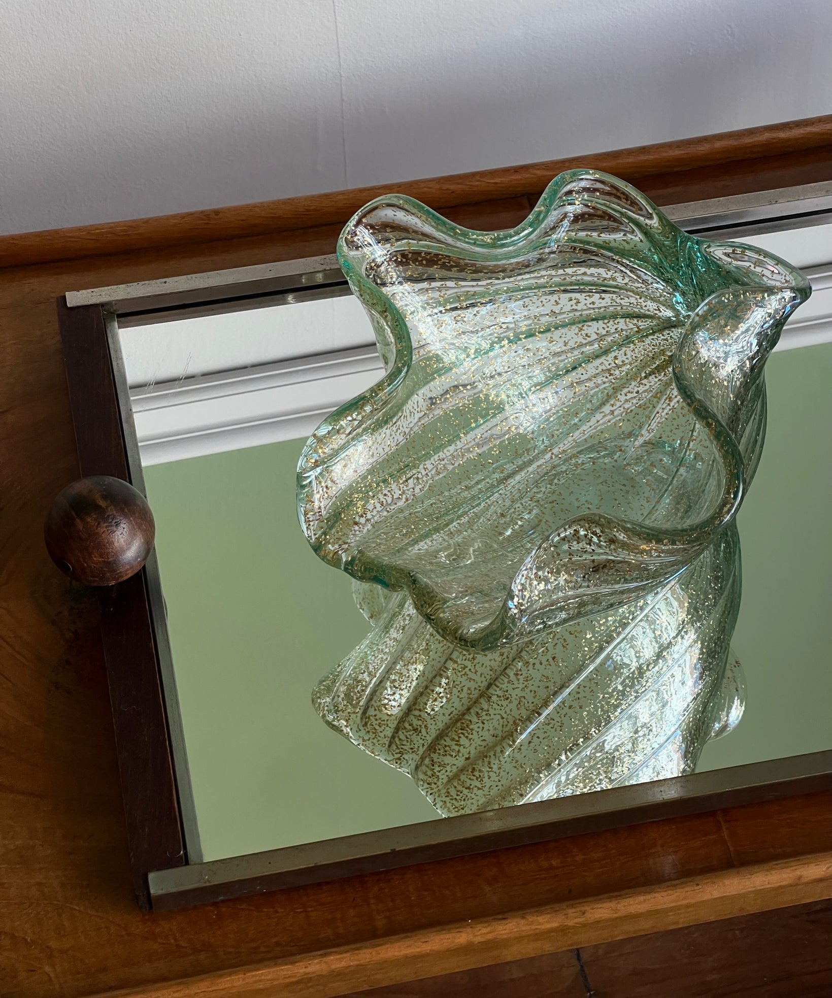 Vintage green/golden Murano shell