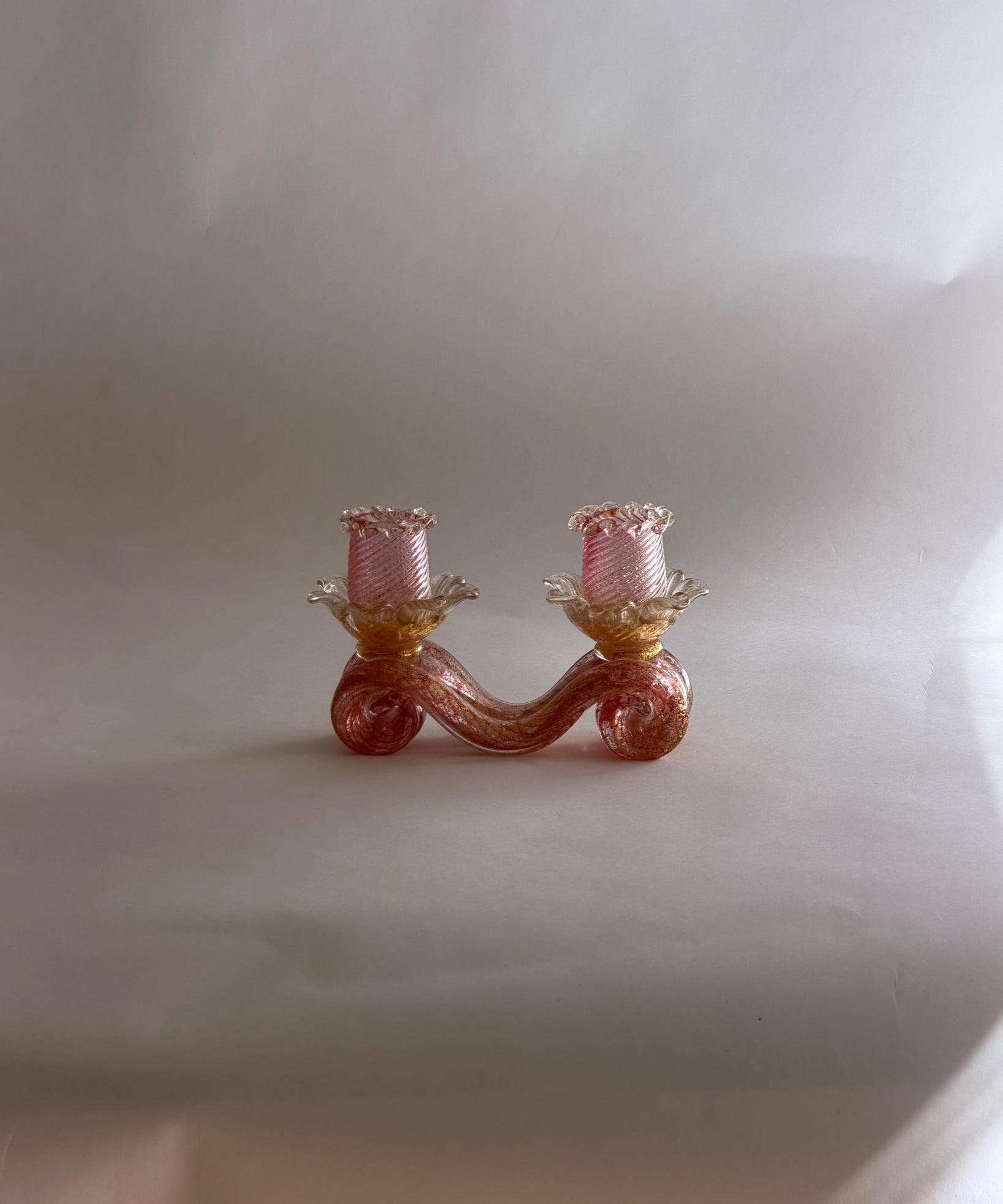 Vintage golden pink Murano candle holder