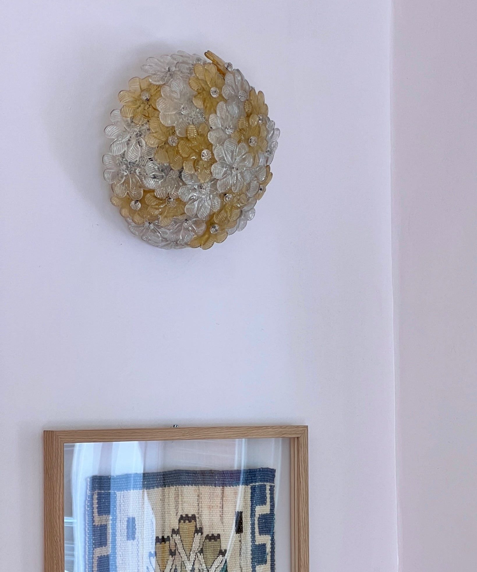 Vintage yellow/clear Murano flower ceiling/wall lamp (D24)