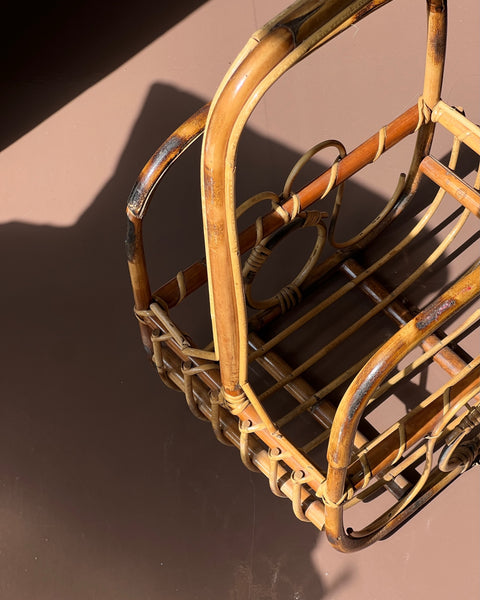 Large vintage rattan magazine holder