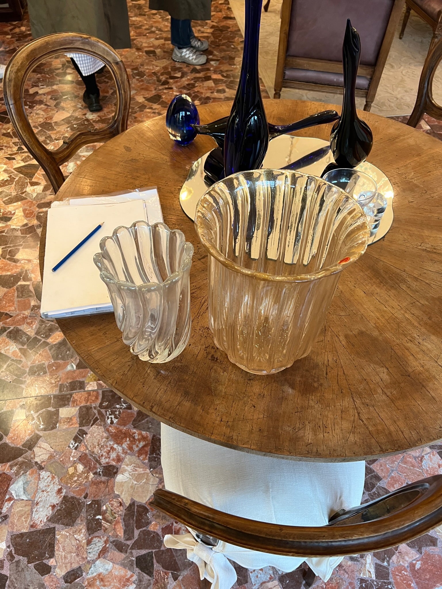Vintage golden/blue/white Murano latticino pitcher – Millefiori
