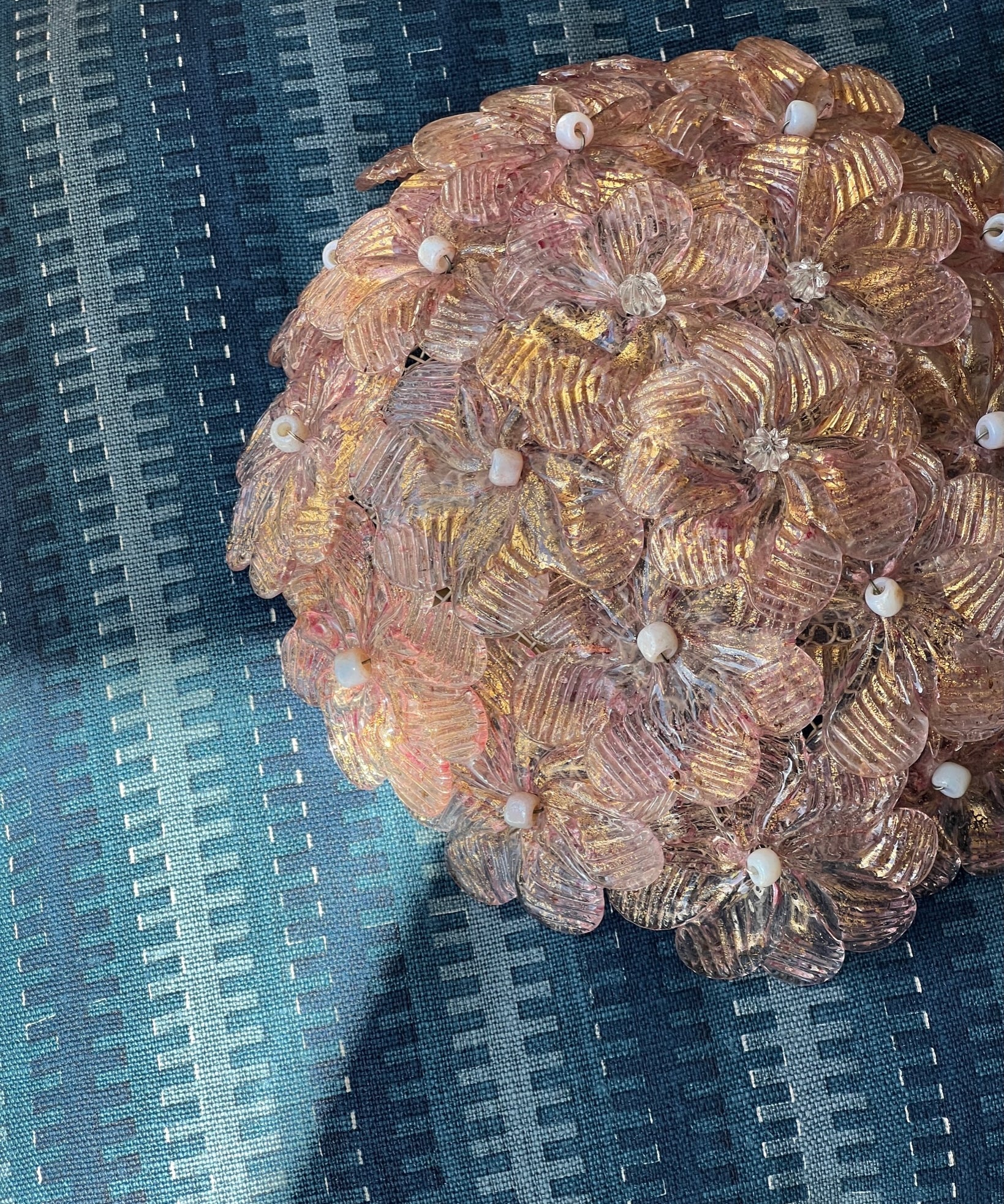Vintage pink/golden Murano flower ceiling/wall lamp (D24)