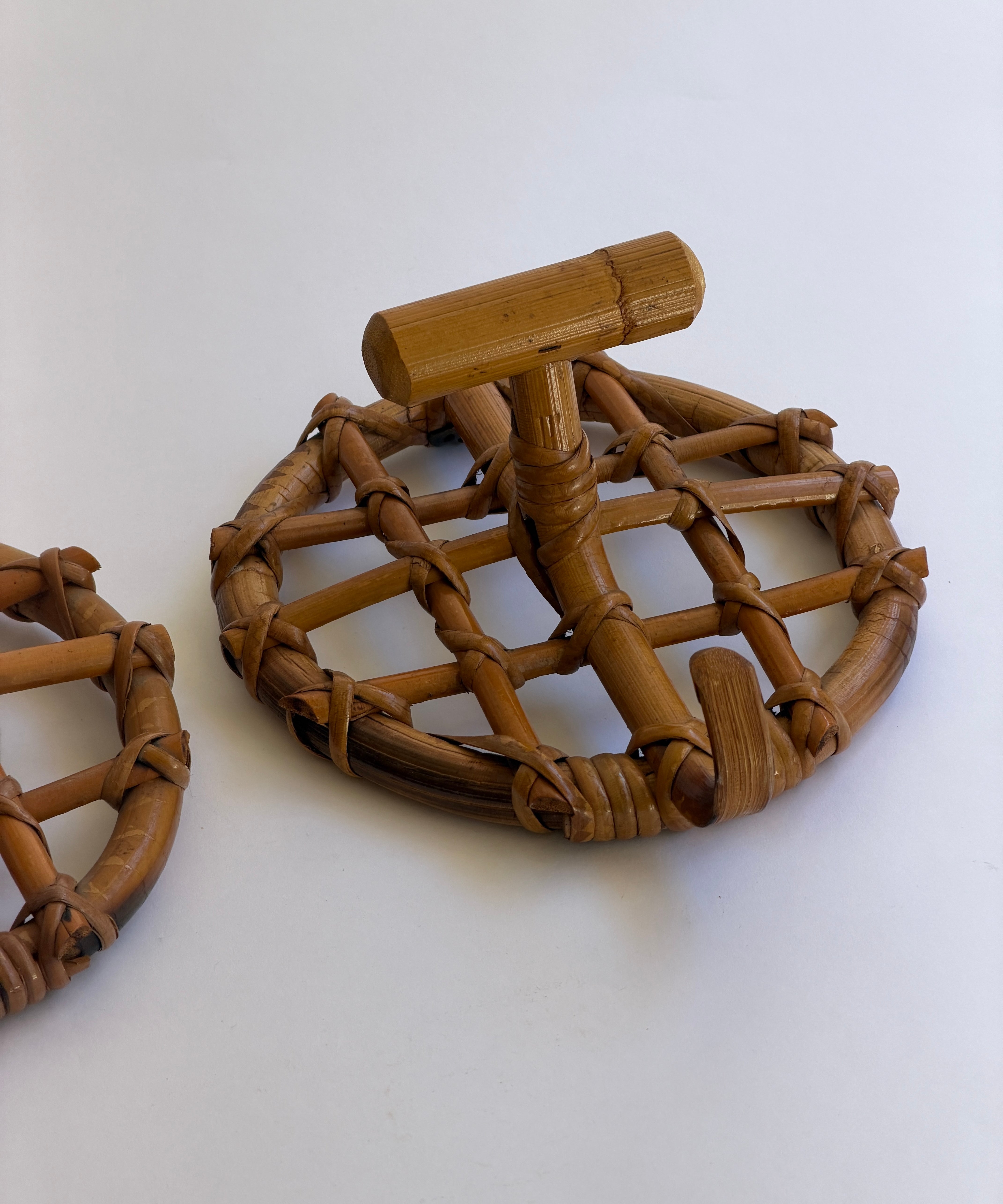 Set of two vintage rattan coat hooks, Italy 1960s