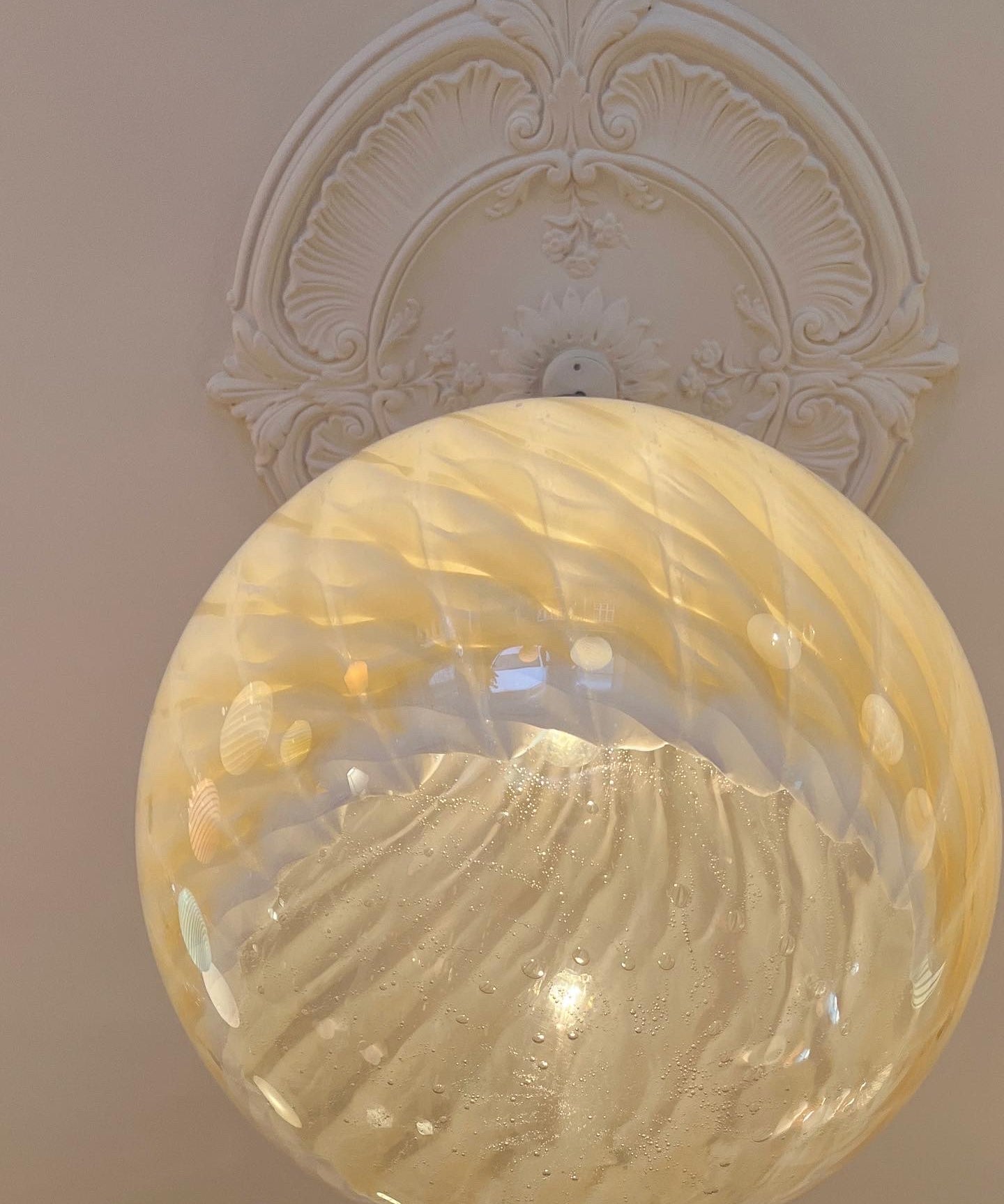 Large vintage golden clear Murano ceiling lamp (D50)