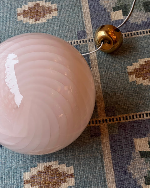 Vintage oval light pink swirl Murano ceiling lamp (D42)