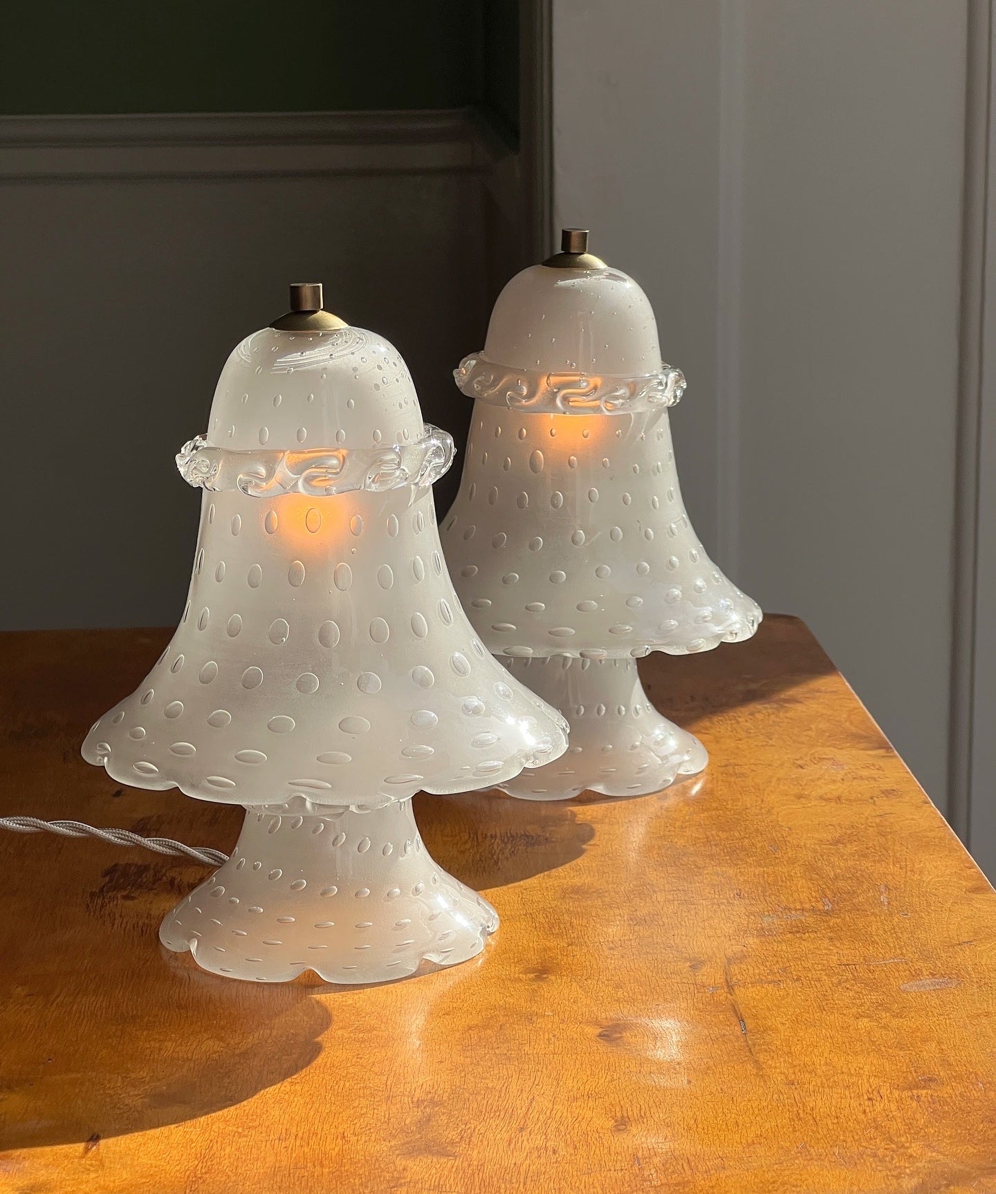 Vintage clear/frosted Murano table lamps