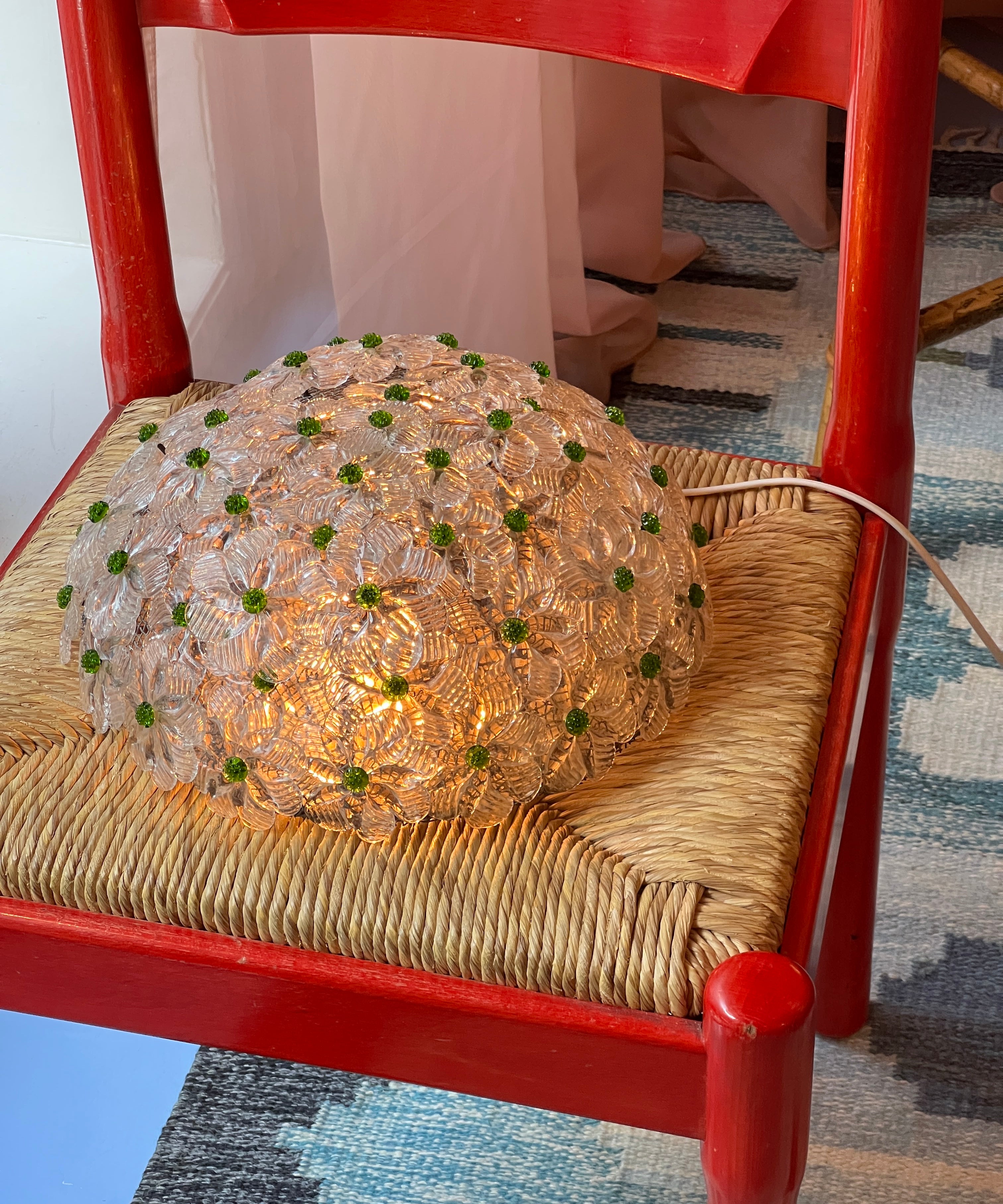 Vintage green/clear/golden Murano flower ceiling/wall lamp (D30)