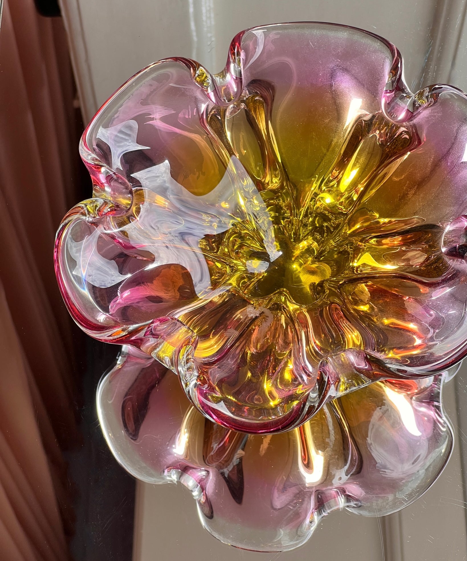 Vintage yellow/pink Murano flower bowl