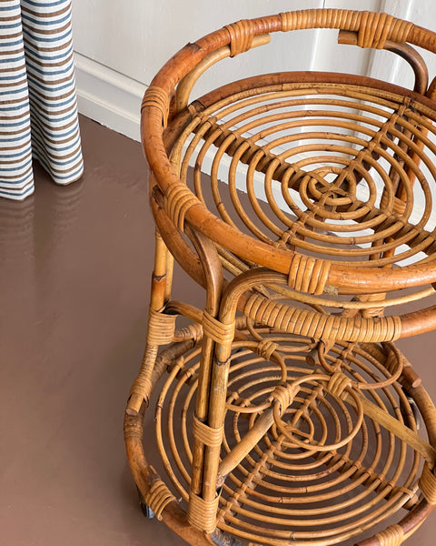 Vintage rattan trolley/table with wheels