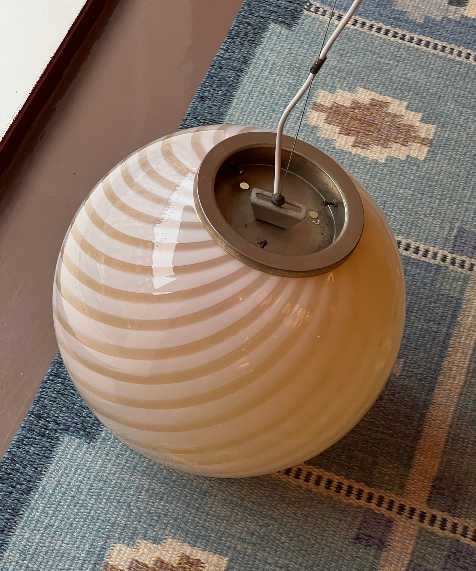 Vintage yellow swirl Murano ceiling lamp (D40)