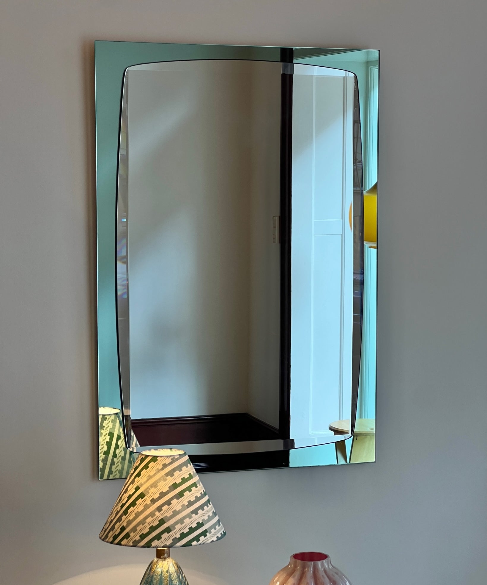 Large vintage Italian mirror with turquoise mirror frame