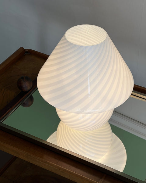 Vintage white swirl Murano mushroom table lamp