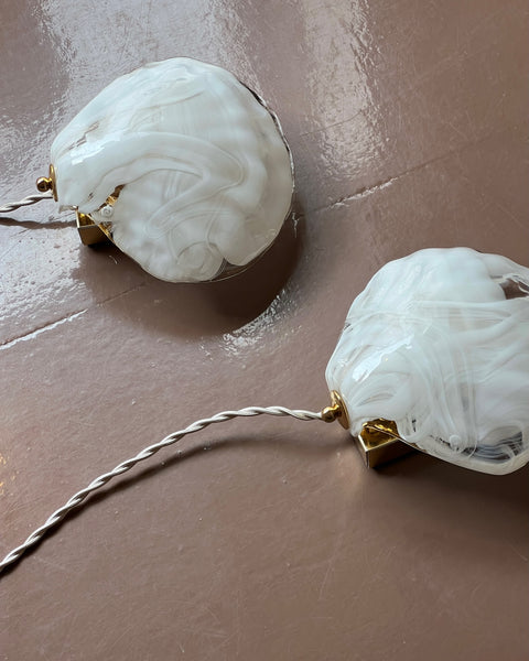 Vintage milky white/clear Murano wall lamps (sold as a pair)