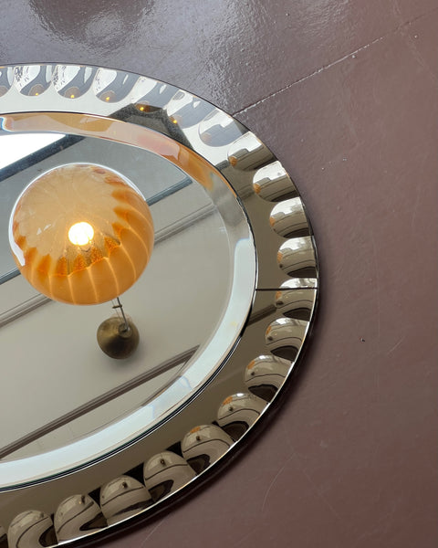 Vintage Italian mirror with golden brown faceted mirror frame