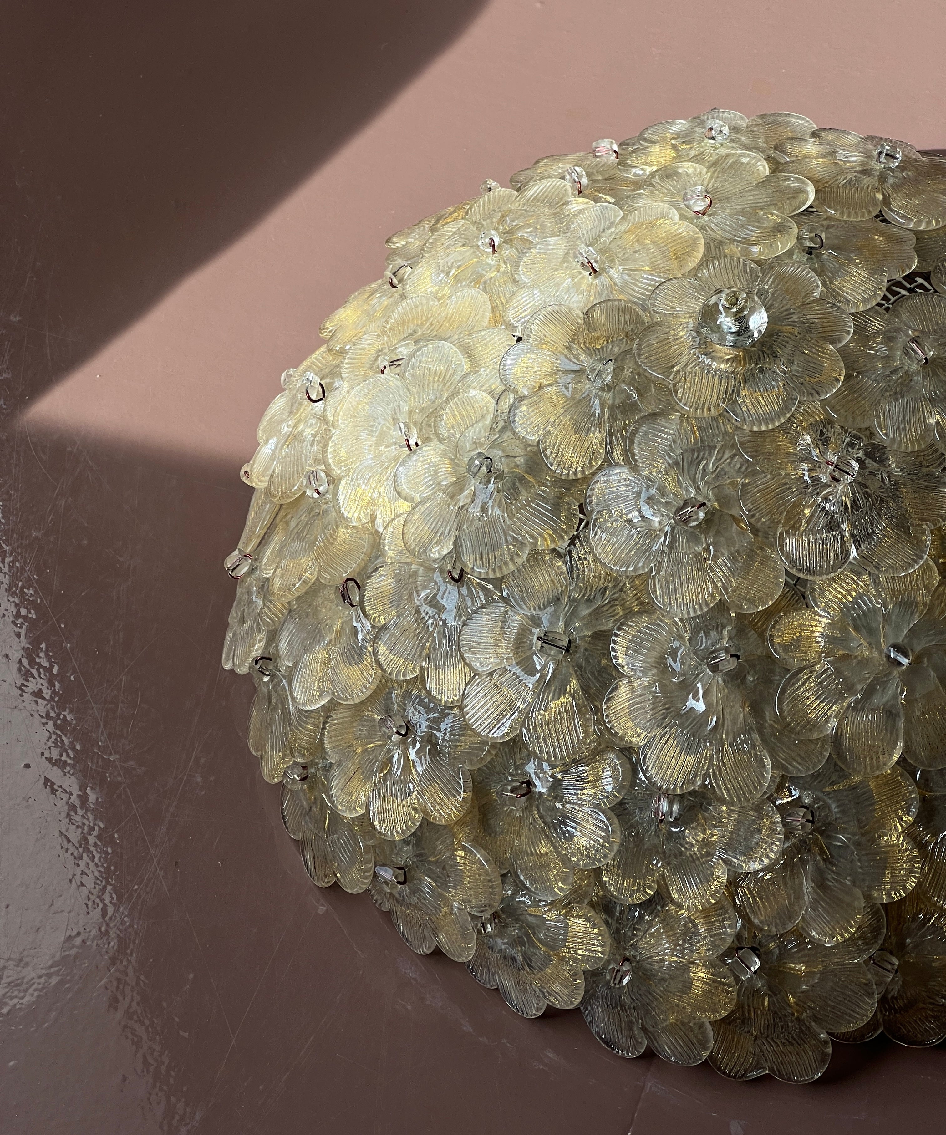 Vintage clear/golden Murano flower ceiling/wall lamp (D35)