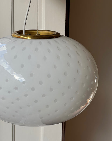 Vintage Murano white dotted oval ceiling lamp (D40)