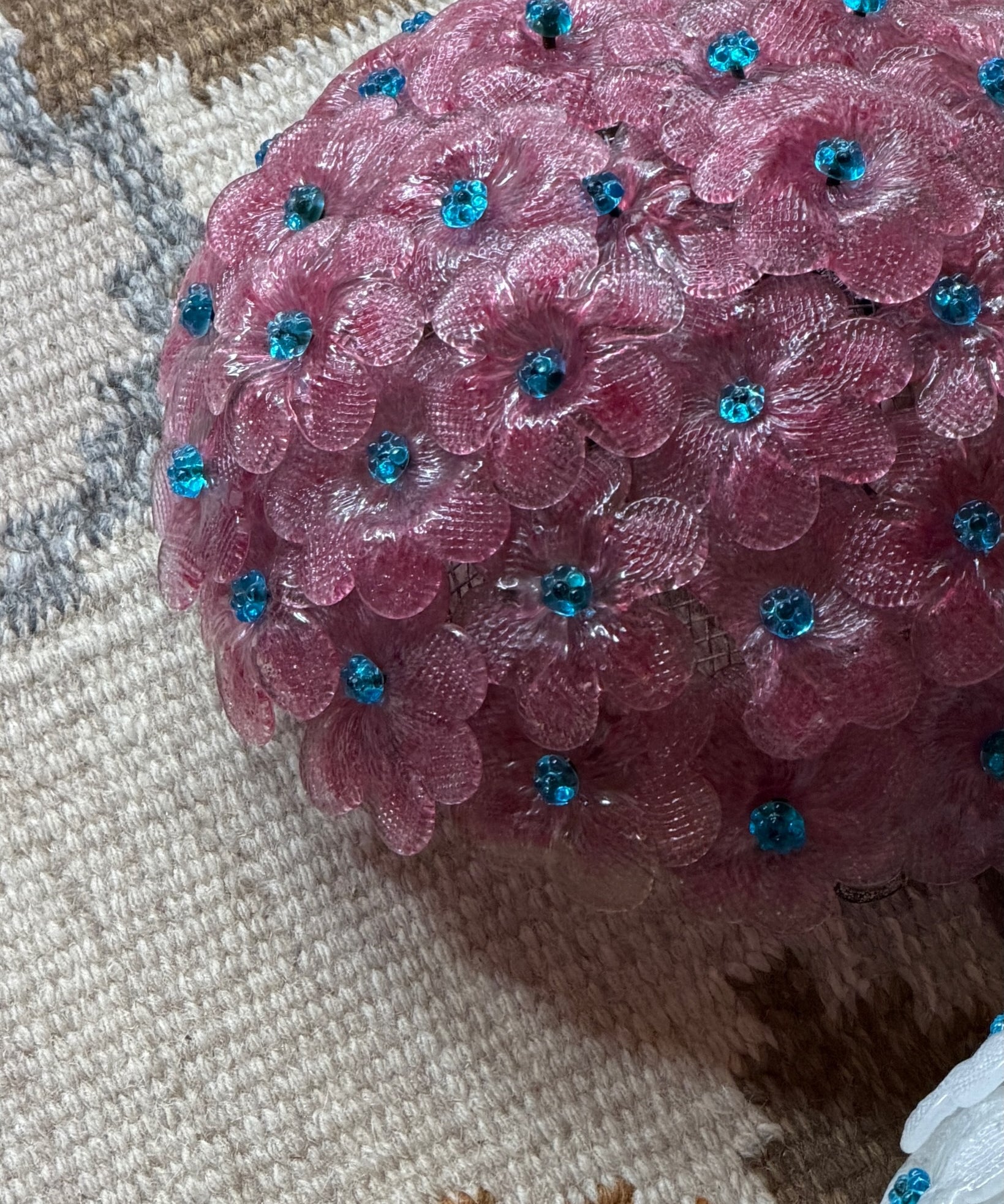 Vintage pink/clear/blue Murano flower ceiling/wall lamp (D28)