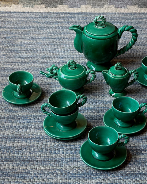 Vintage Vallauris green ceramic coffee set/tableware