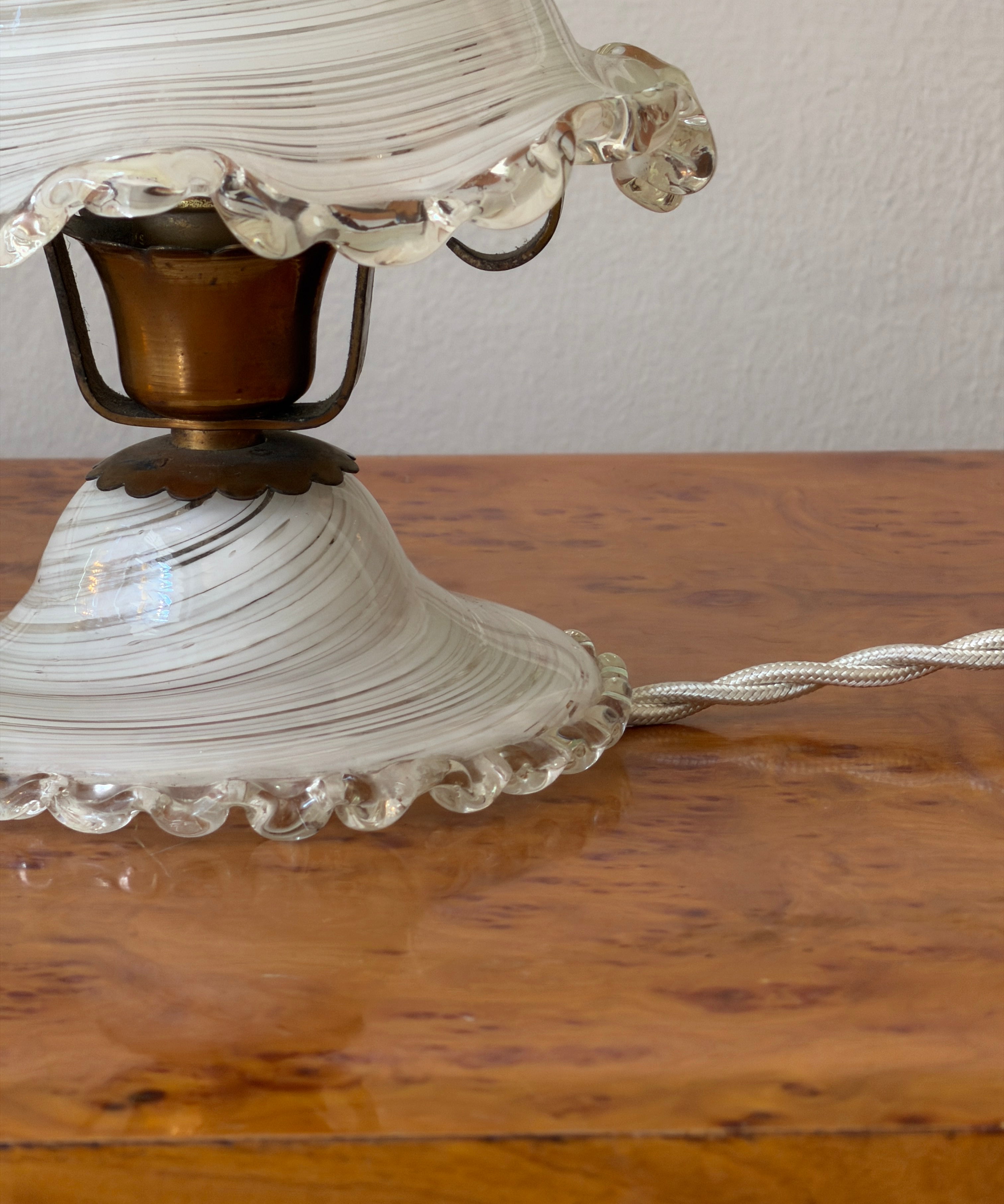 Vintage white/clear swirl Murano table lamp