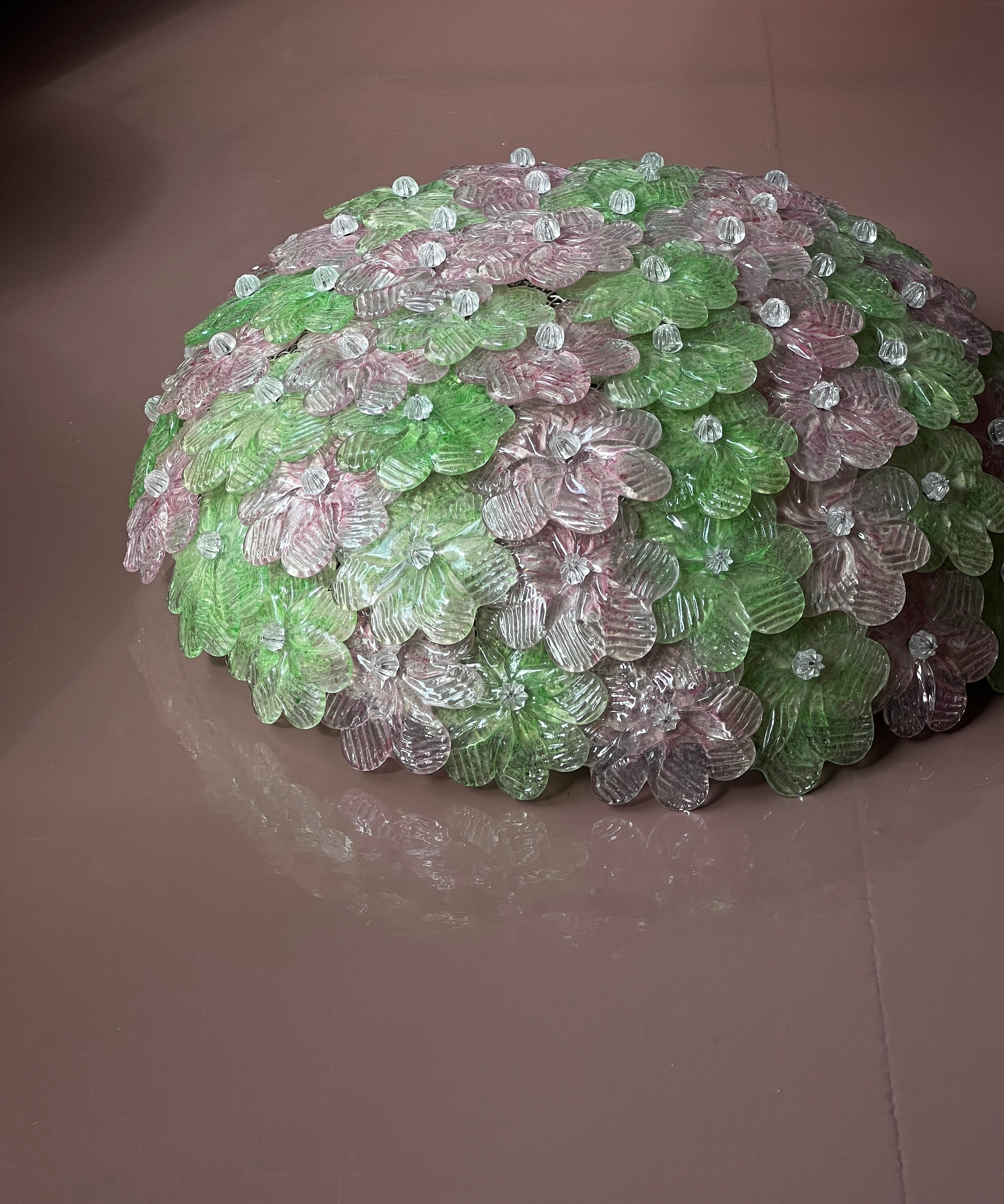 Vintage green/pink Murano flower ceiling/wall lamp (D40)