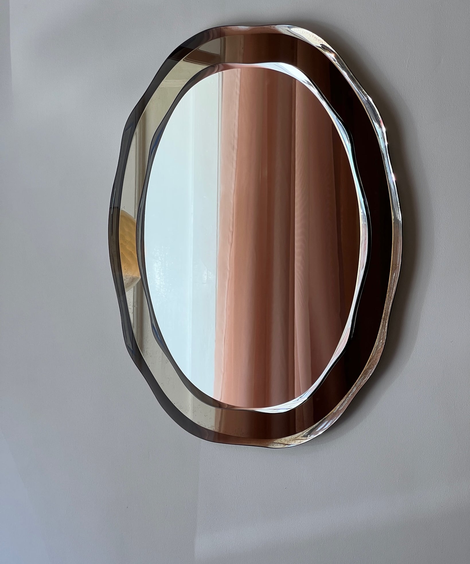 Vintage rosegold/brown wavy oval Italian Mirror