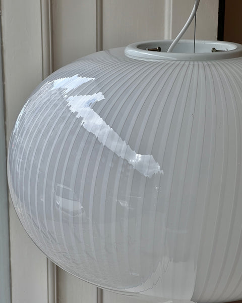 Large vintage oval white stripes Murano ceiling lamp (D50)