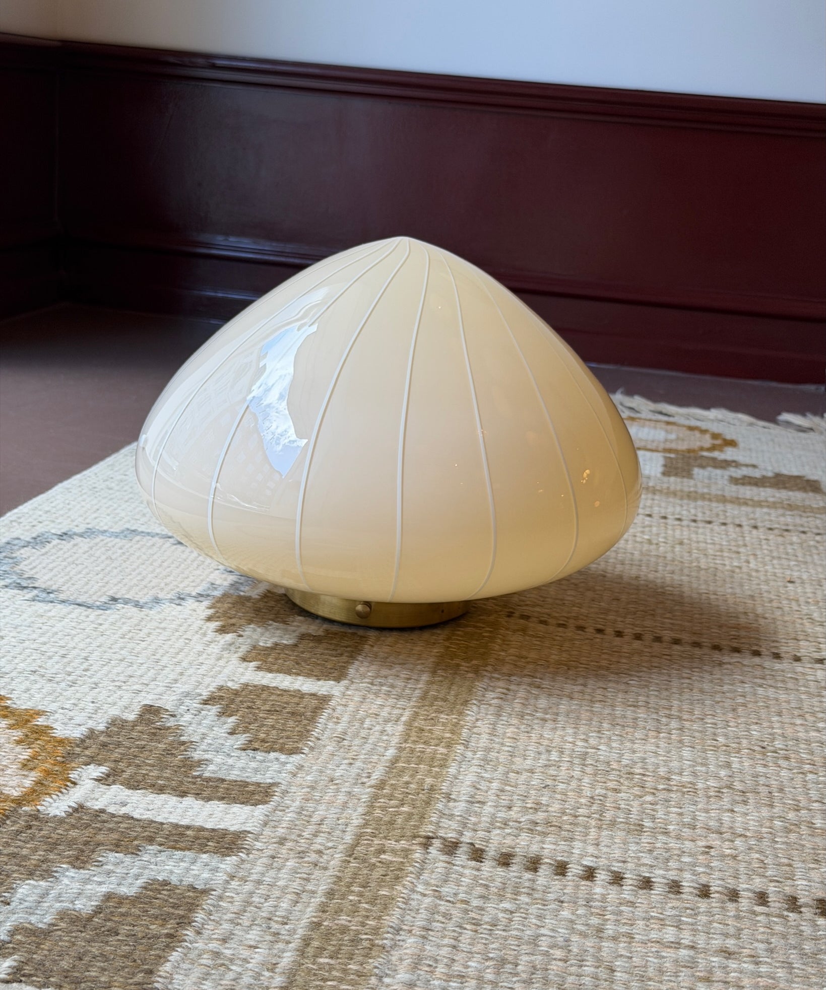 Vintage Murano cream with white vertical stripes ceiling/wall lamp (D34)