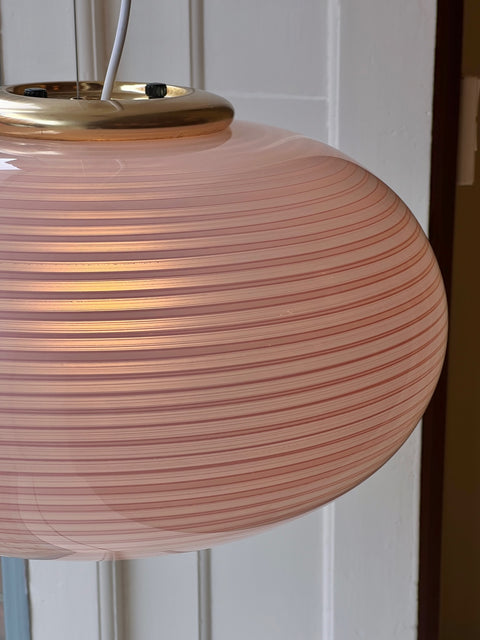 Vintage oval pink / white swirl Murano ceiling lamp (D50)