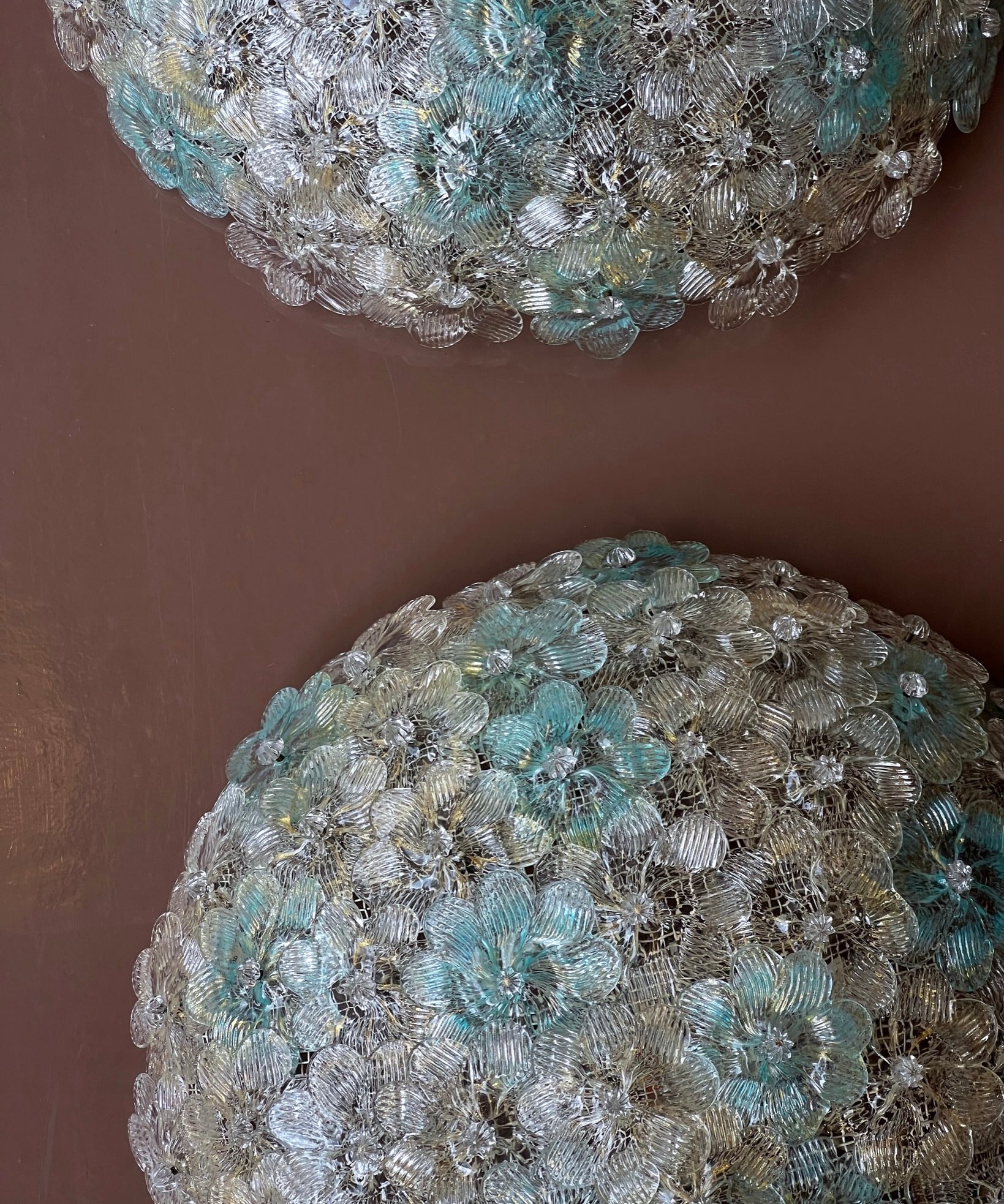 Vintage blue/clear Murano flower ceiling/wall lamp (D38) (2 available)