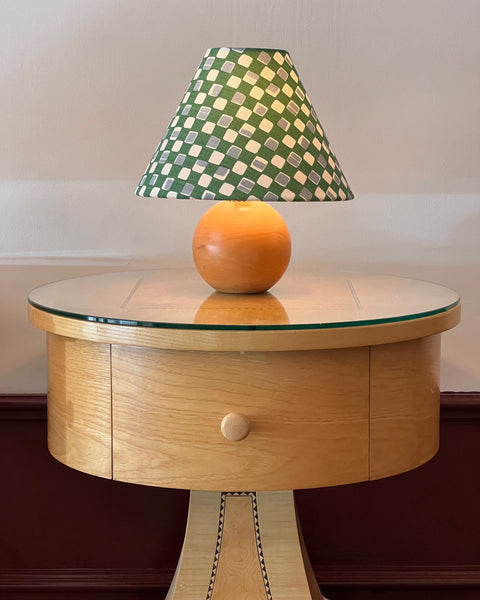 Vintage round wooden table lamp (incl. lampshade) (2 available)